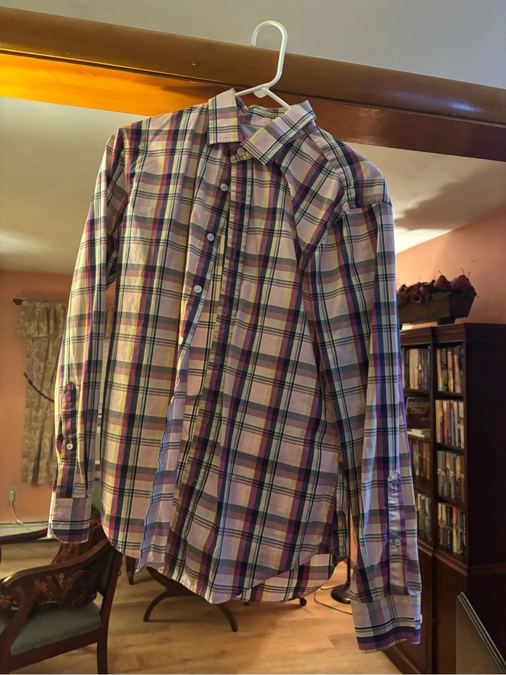 Banana Republic Men's Plaid Dress Shirt - Purple, Green & White